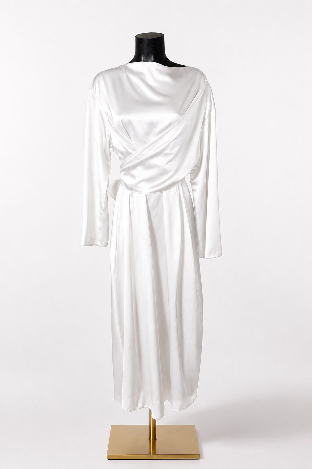 Elegant Satin Wrap Midi Dress