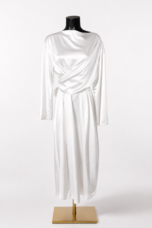 Elegant Satin Wrap Midi Dress