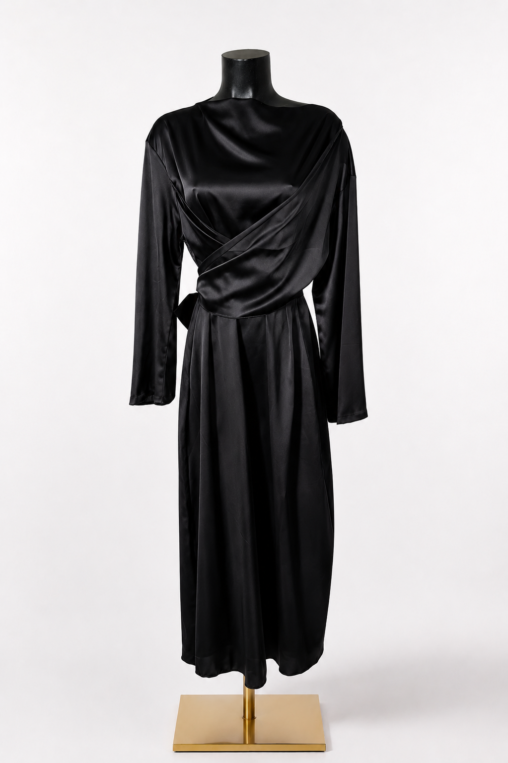 Elegant Satin Wrap Midi Dress