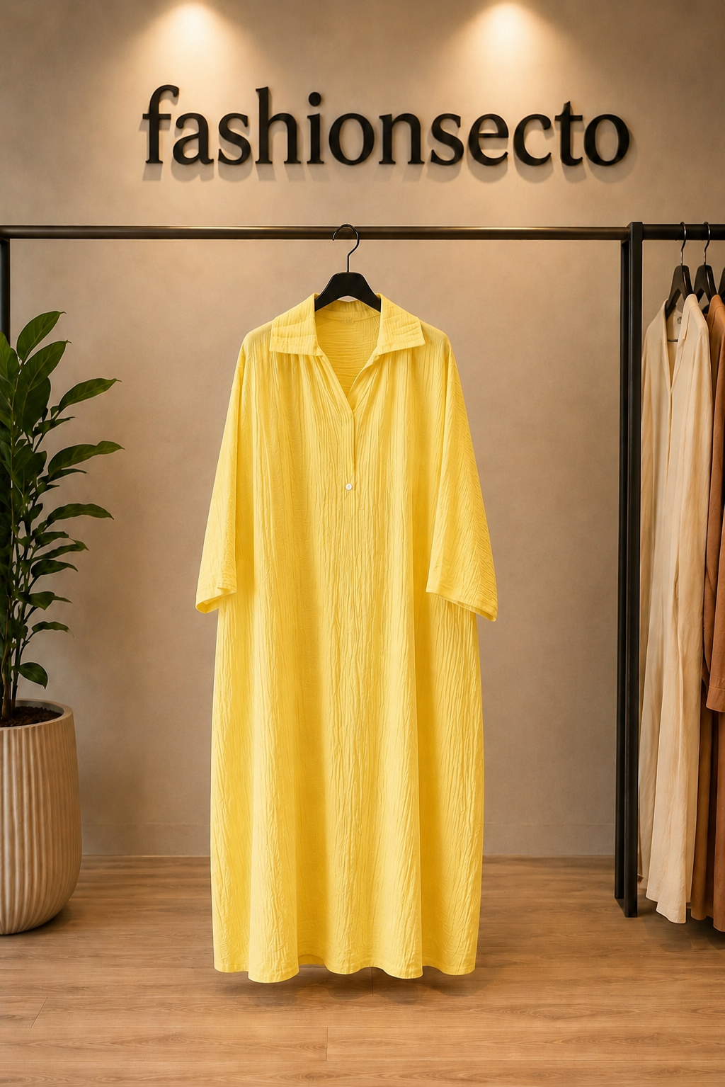 Women’s Crinkle Cotton Collared Maxi Dress – One Size